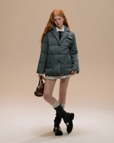 Dark Gray Striped Wool Down Jacket